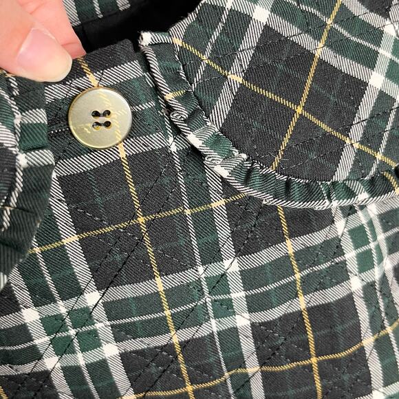 Hill House Quilted Jacket Womens Large Black Green Plaid Pockets Collared READ - Picture 7 of 11
